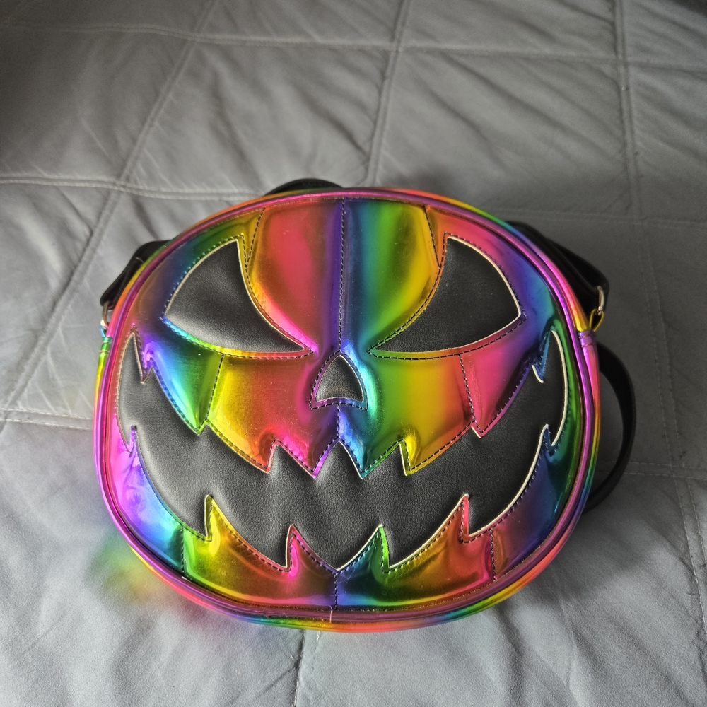 Rainbow Pumpkin Face Crossbody Bag